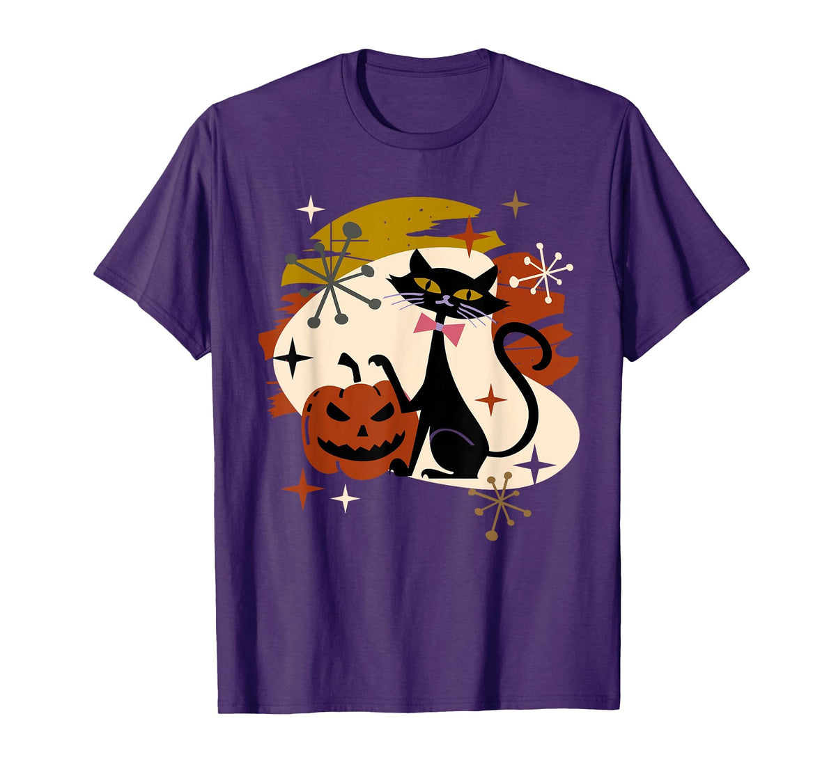 Black Cat and Pumpkin Atomic Retro Halloween T-Shirt
