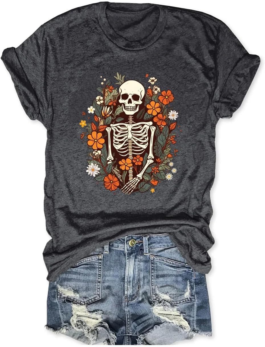 Womens Funny Printed Shirts Halloween Short Sleeve Graphic Tees Fall T-Shirts Terrifying Vintage Tops