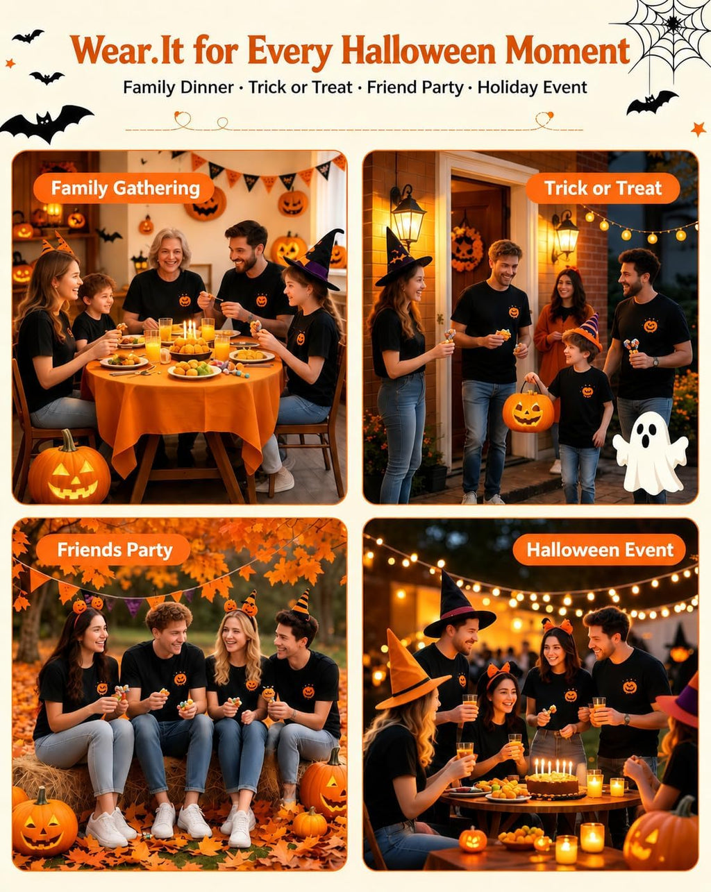 Halloween Pumpkin Bow T-Shirt Unique Graphic Tee for Women Holiday Wear