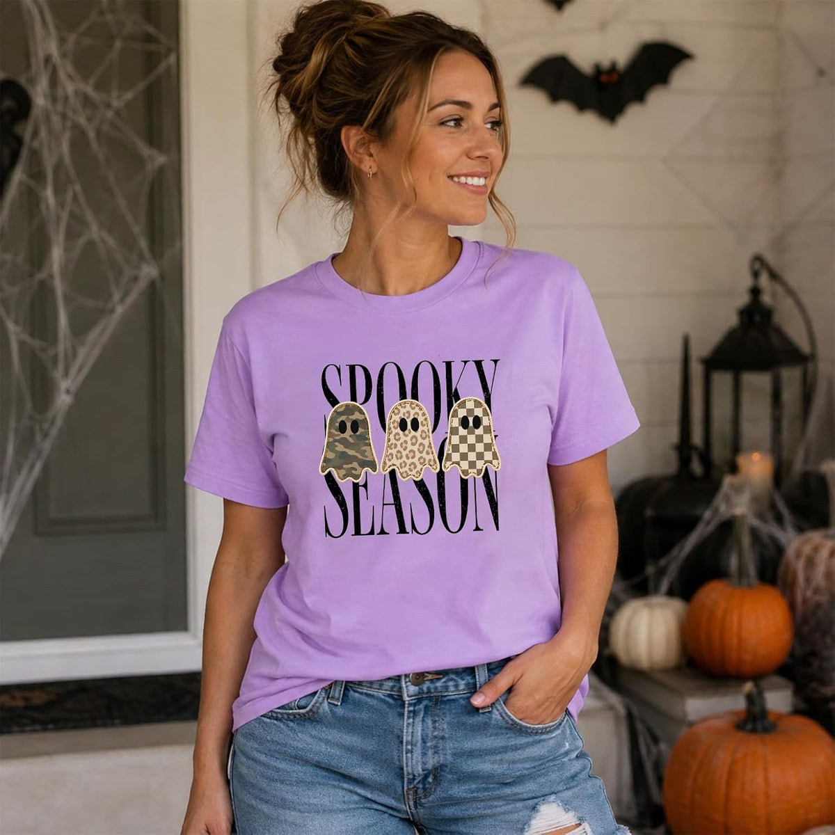 Spooky Season Ghosts T-Shirt Halloween Leopard Camo Checkered Ghost Shirts