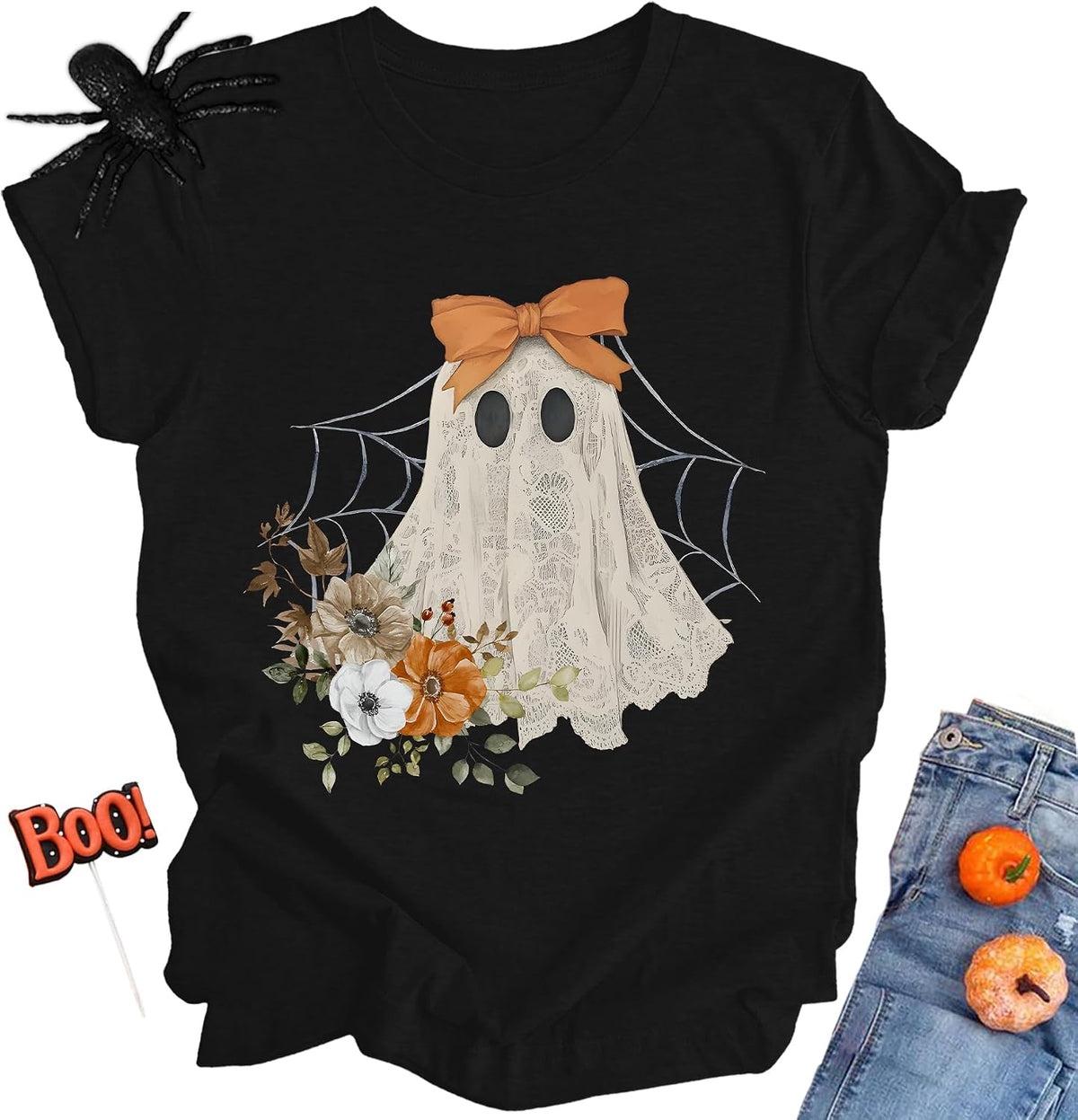 Halloween Shirt for Women Ghost Costume Spooky Season Tee Tops