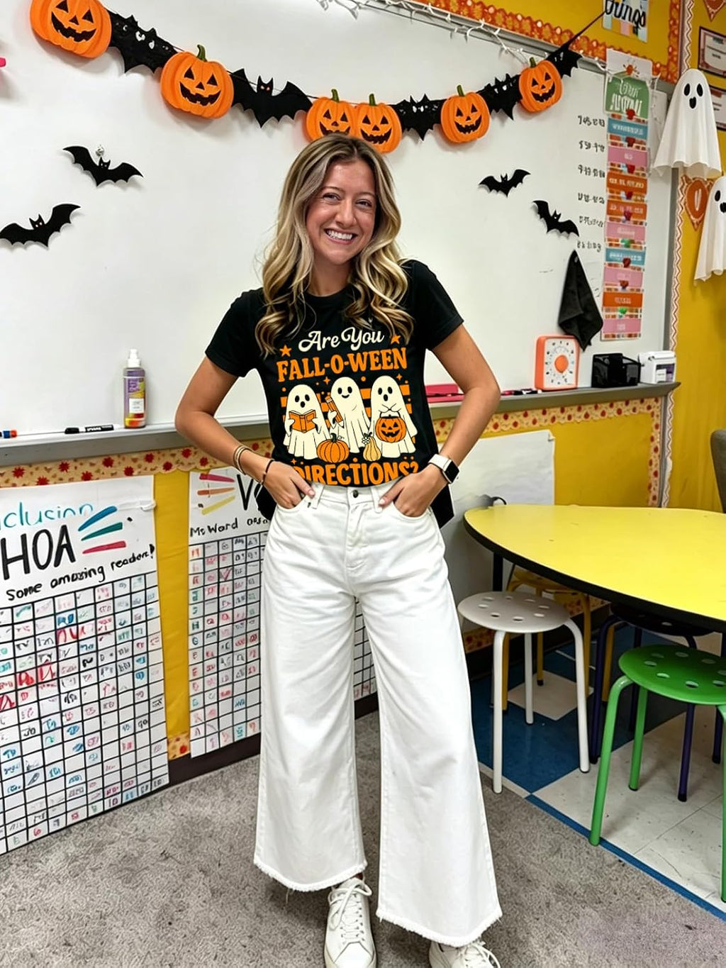 Teacher Halloween Shirts for Women Funny Ghost Graphic Print Tops