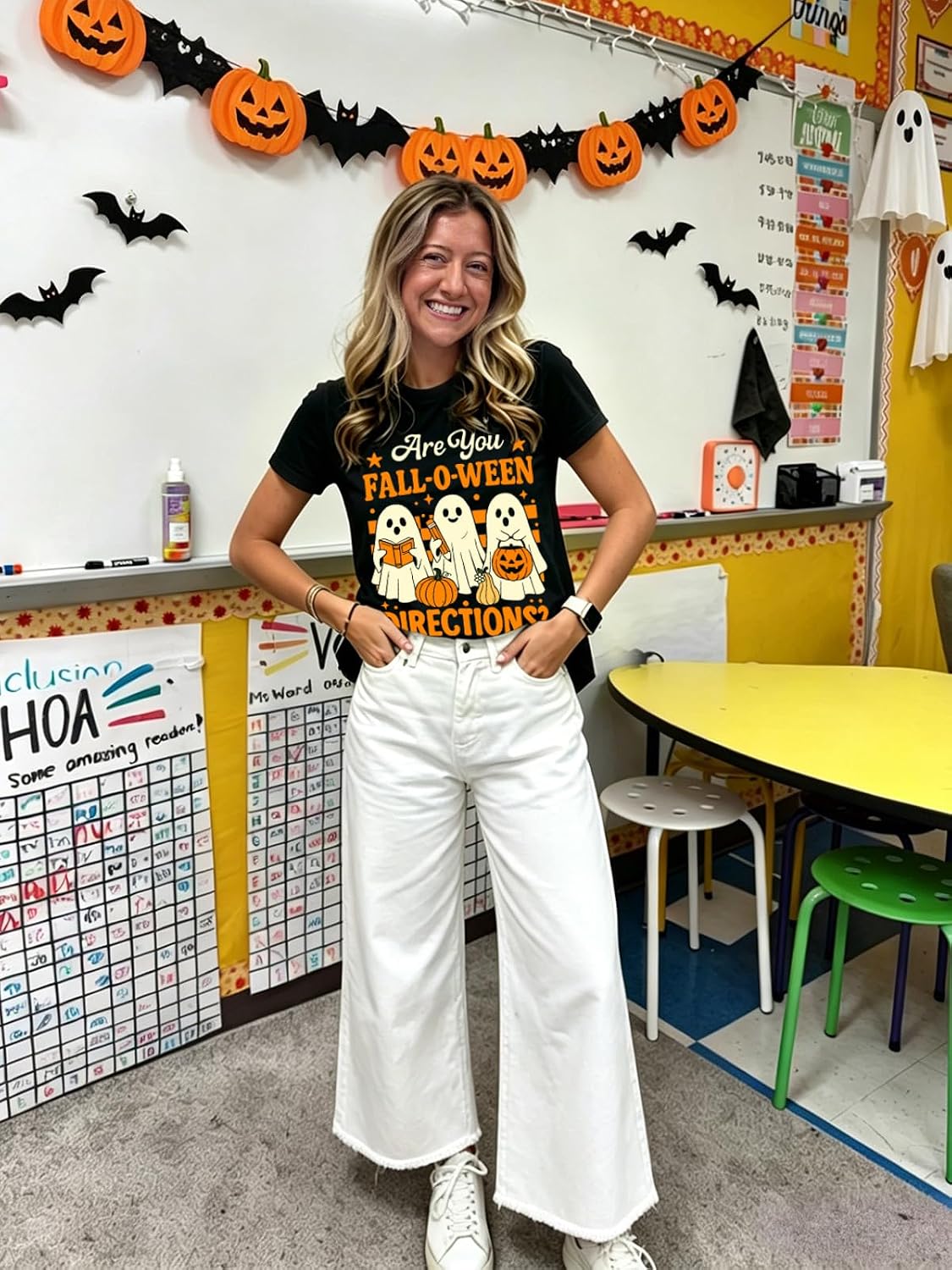 Teacher Halloween Shirts for Women Funny Ghost Graphic Print Tops