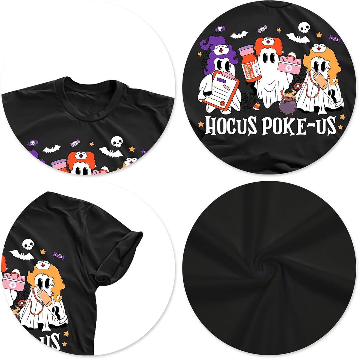 Halloween Nurse Shirt for Women Halloween Hocus Poke-Us Ghost Graphic Shirt
