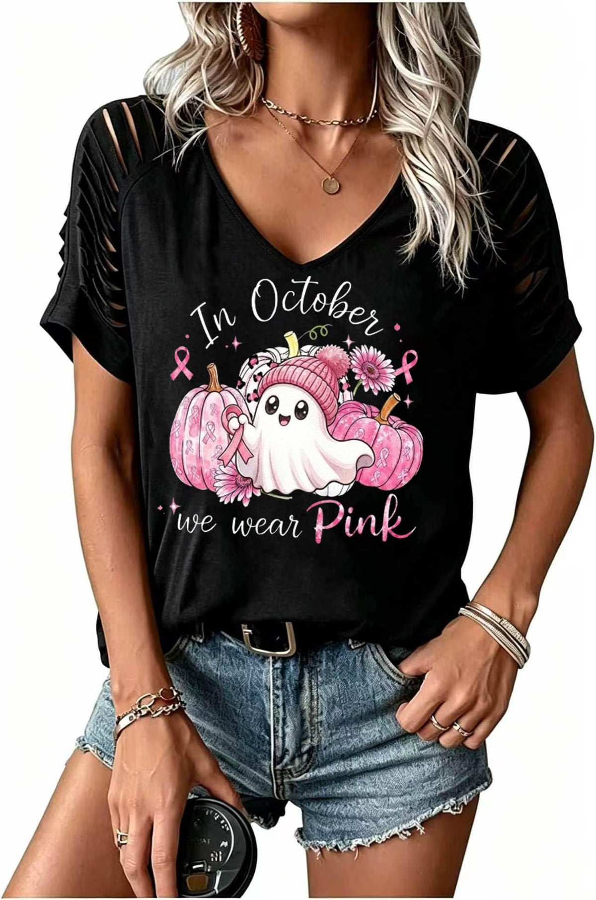 Womens Fall Halloween Thanksgiving V Neck Shirt Vintage Short Sleeve Western Shirts Cut Out Cold Shoulder T Shirts