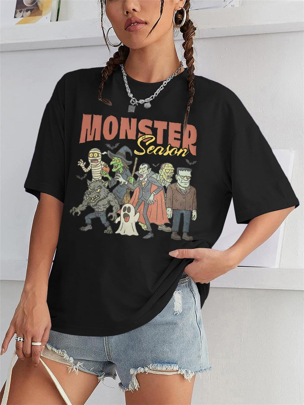 Vintage Halloween Shirt Women Oversized Spooky Shirts Monster Ghost Tee Top