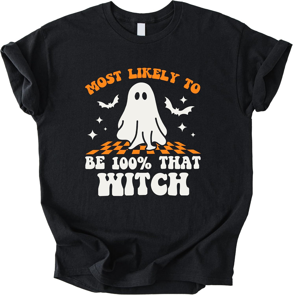 Most Likely to Be 100% that Witch T Shirt, Retro Cartoon Halloween Graphic Tee, Spooky Season Party Shirt Men Women