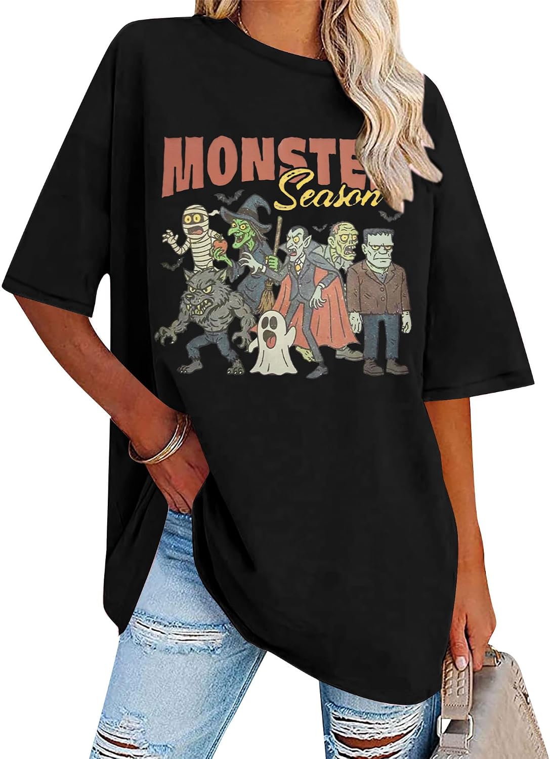 Vintage Halloween Shirt Women Oversized Spooky Shirts Monster Ghost Tee Top