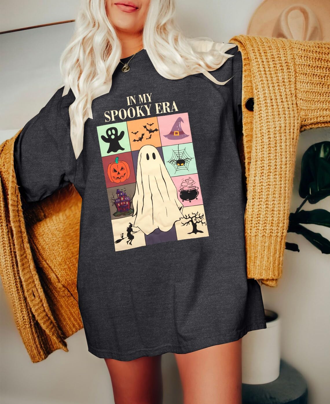 Womens Halloween Ghost Shirt: Skeleton Hand Tshirt Funny Spooky Season Tees