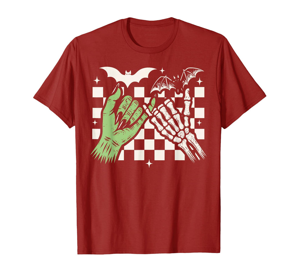 Spooky Season Halloween Vibes Pinky Promise Skeleton Bat T-Shirt
