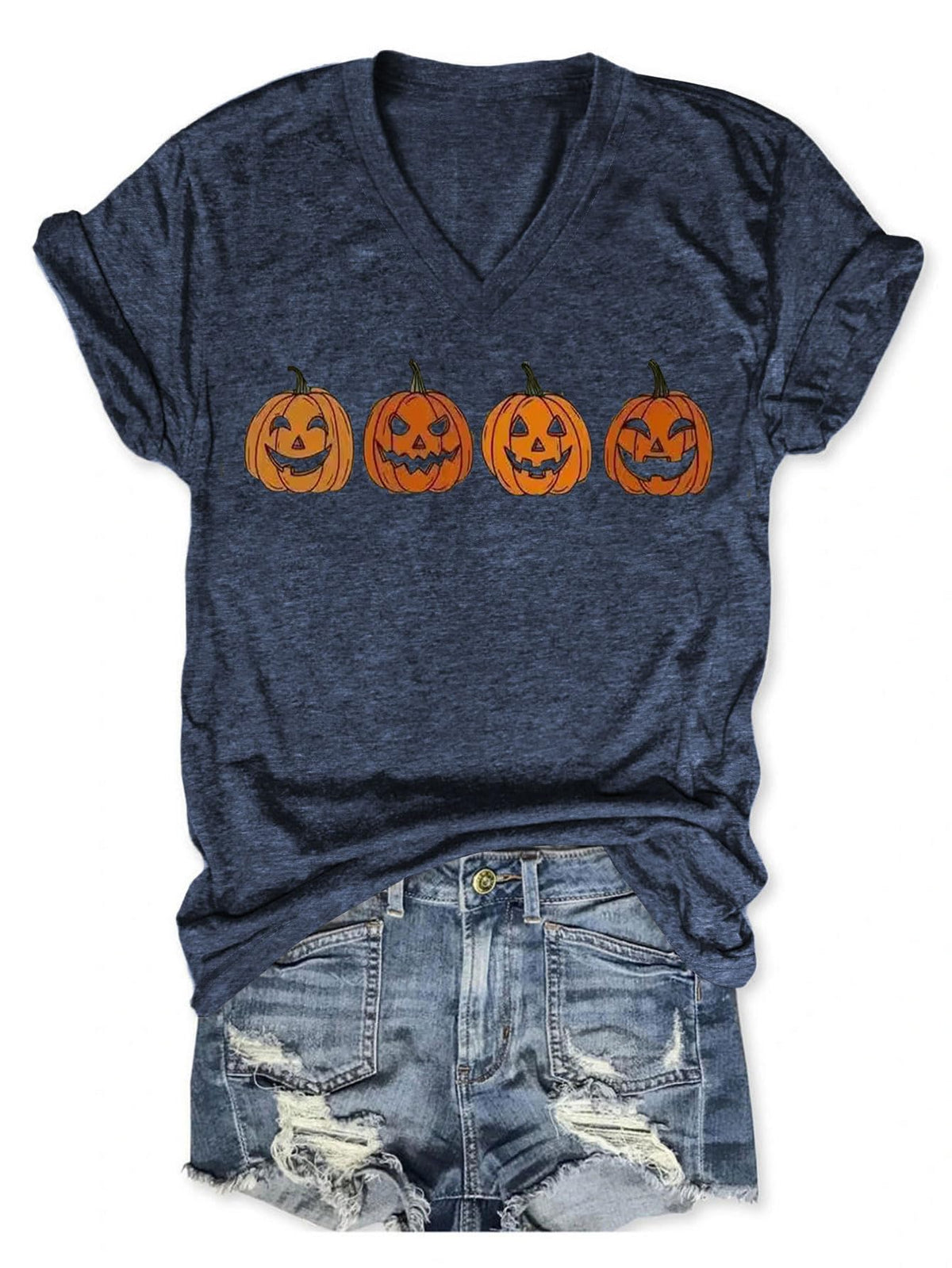 Fall V Neck T-Shirts Women Halloween Graphic Shirts Cute Pumpkin Ghost Tees Funny Holiday Family Short Sleeves Tops