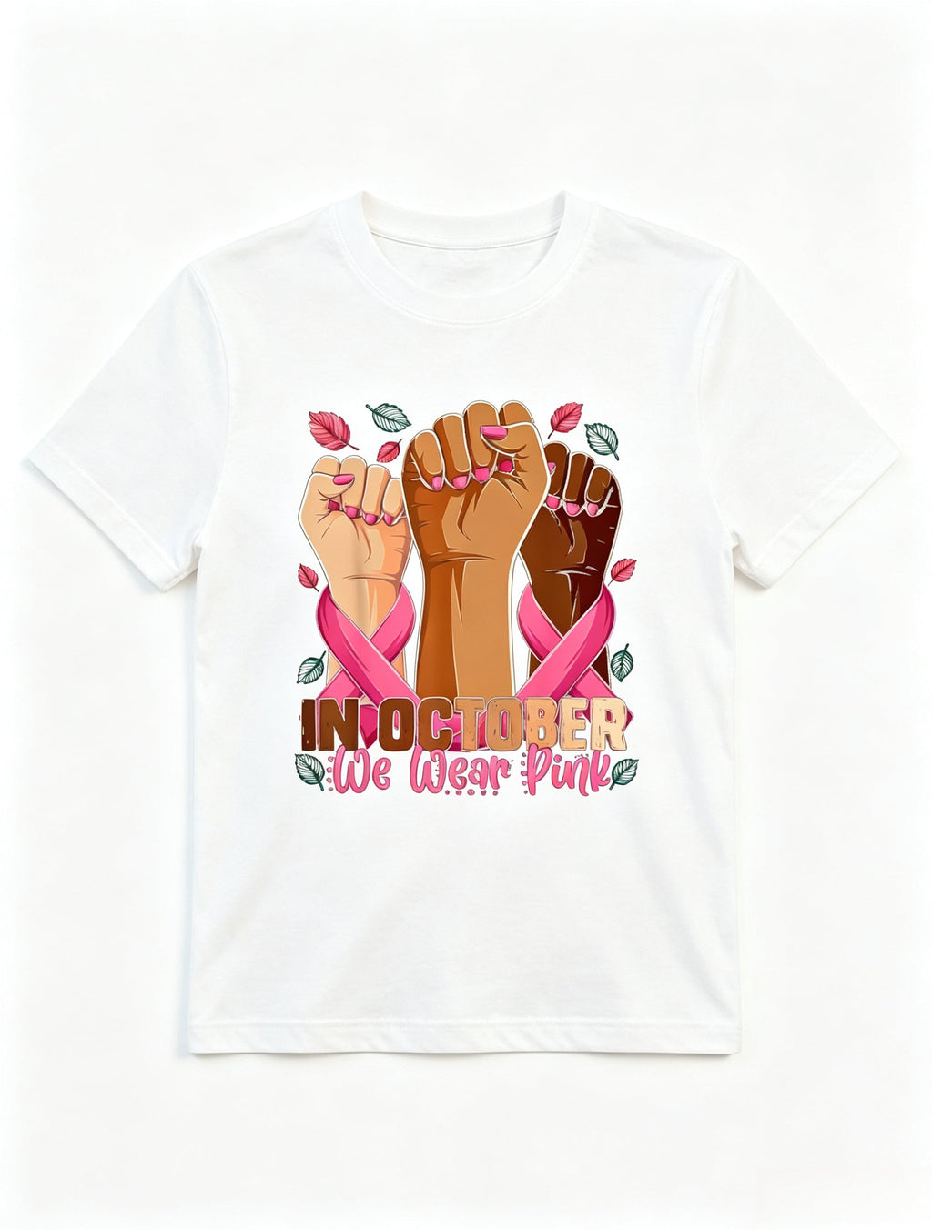In October We Wear Pink Breast Cancer Awareness Print Short Sleeve Tee Top