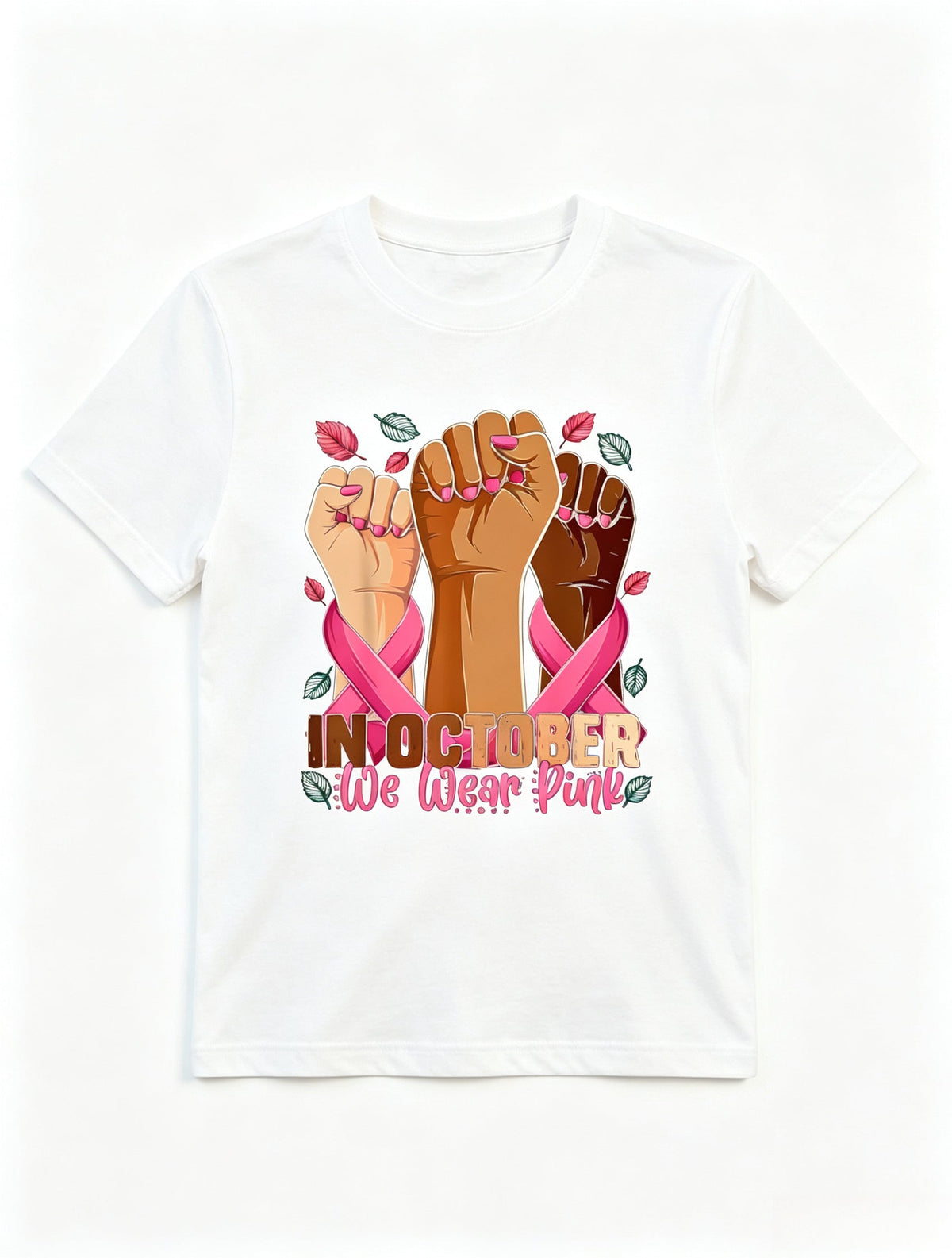 In October We Wear Pink Breast Cancer Awareness Print Short Sleeve Tee Top