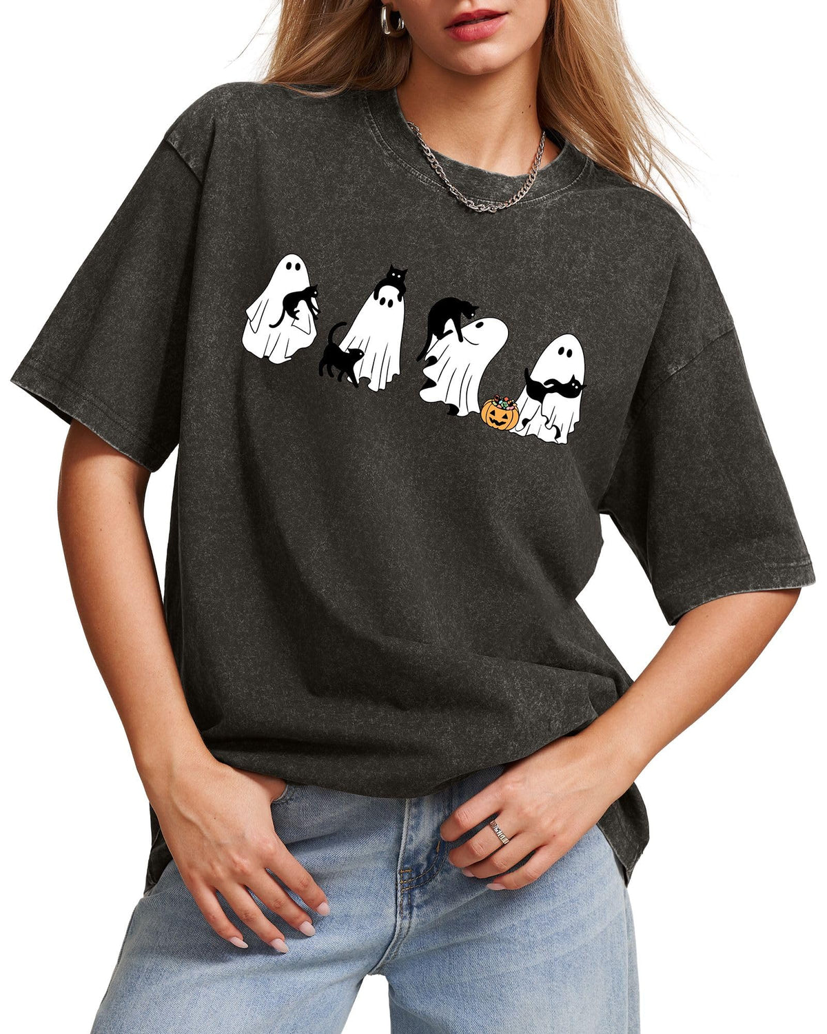 Aiyino Halloween Vintage Washed Pumpkin Graphic T Shirt for Men Women