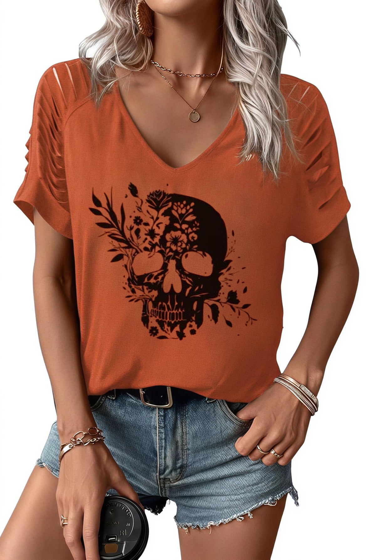Womens Fall Halloween Thanksgiving V Neck Shirt Vintage Short Sleeve Western Shirts Cut Out Cold Shoulder T Shirts