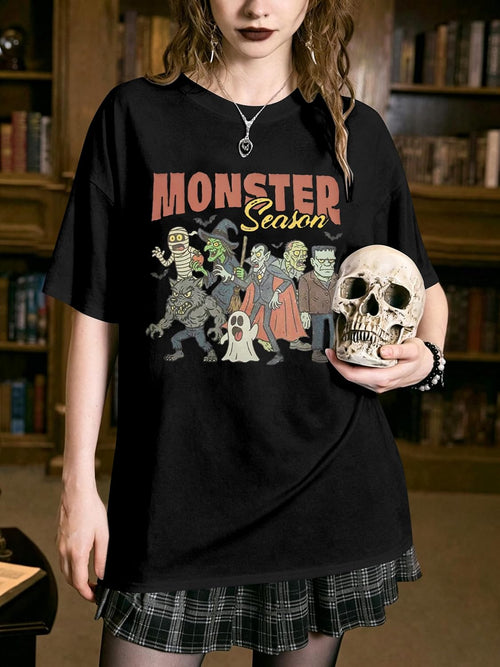 Vintage Halloween Shirt Women Oversized Spooky Shirts Monster Ghost Tee Top