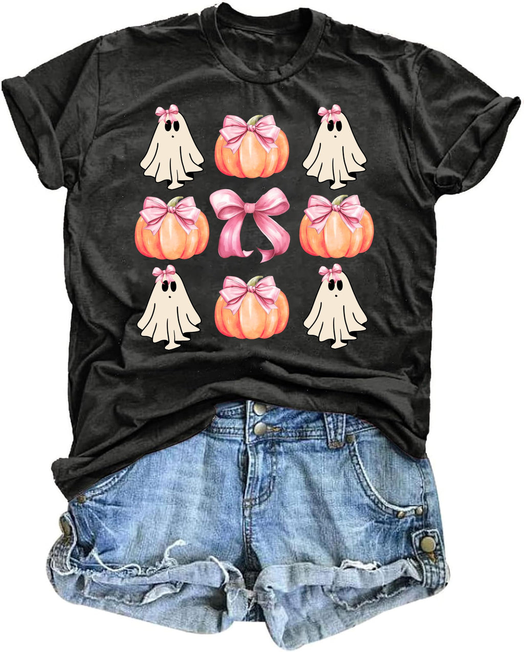 Halloween Shirts for Women Spooky Season Shirt Pumpkin Ghost Graphic tees Casual Short Sleeve Tops