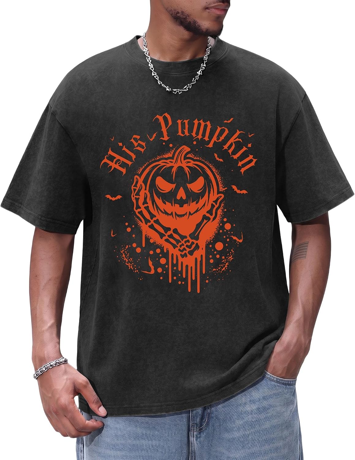 Aiyino Halloween Vintage Washed Pumpkin Graphic T Shirt for Men Women