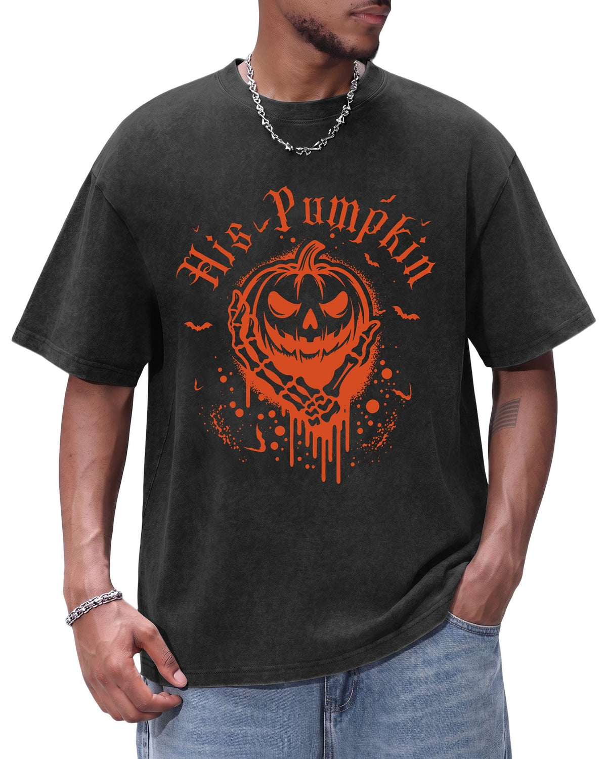 Aiyino Halloween Vintage Washed Pumpkin Graphic T Shirt for Men Women