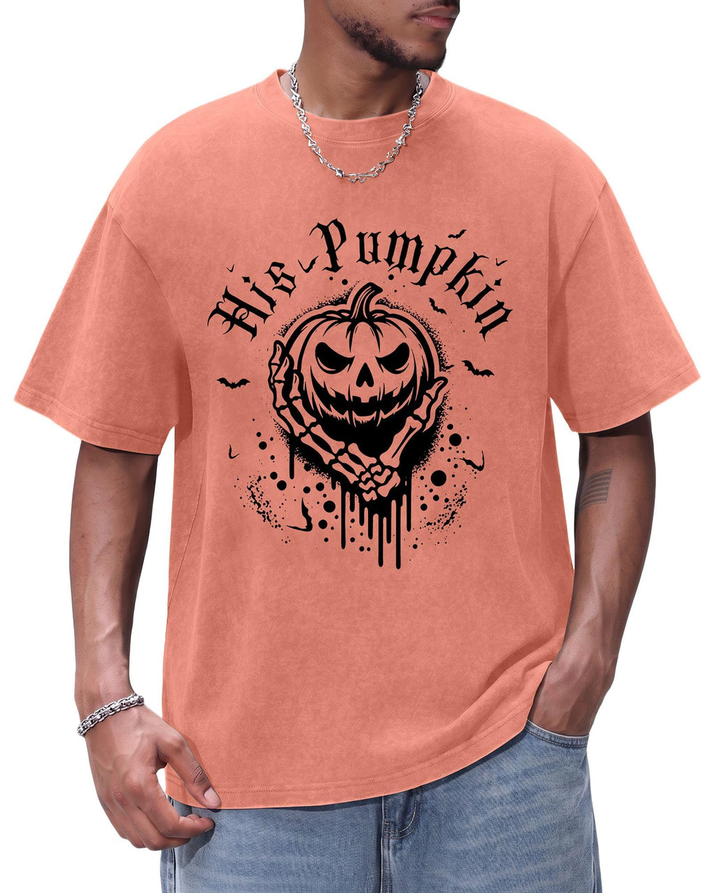 Aiyino Halloween Vintage Washed Pumpkin Graphic T Shirt for Men Women