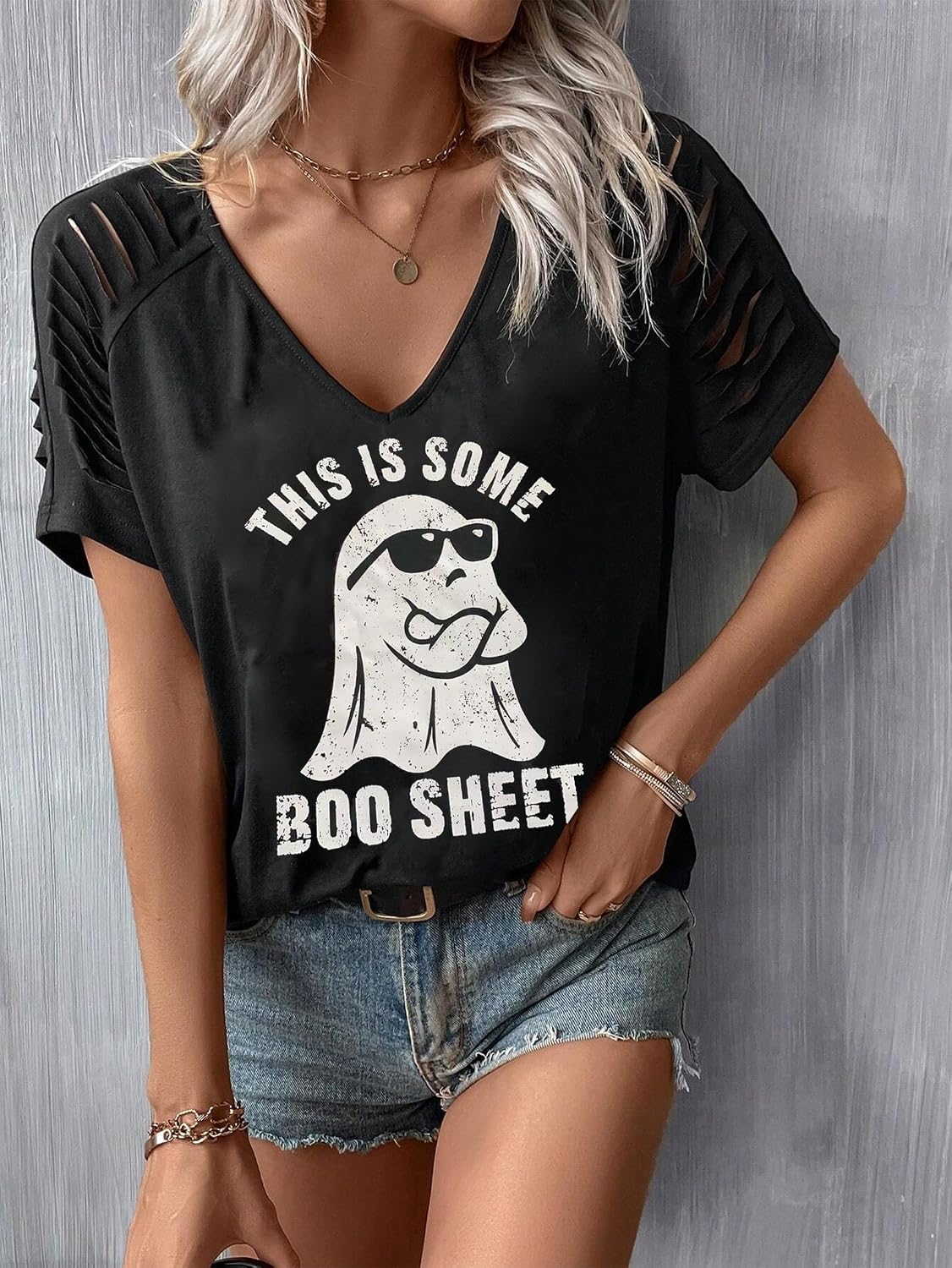 Womens Fall Halloween Thanksgiving V Neck Shirt Vintage Short Sleeve Western Shirts Cut Out Cold Shoulder T Shirts