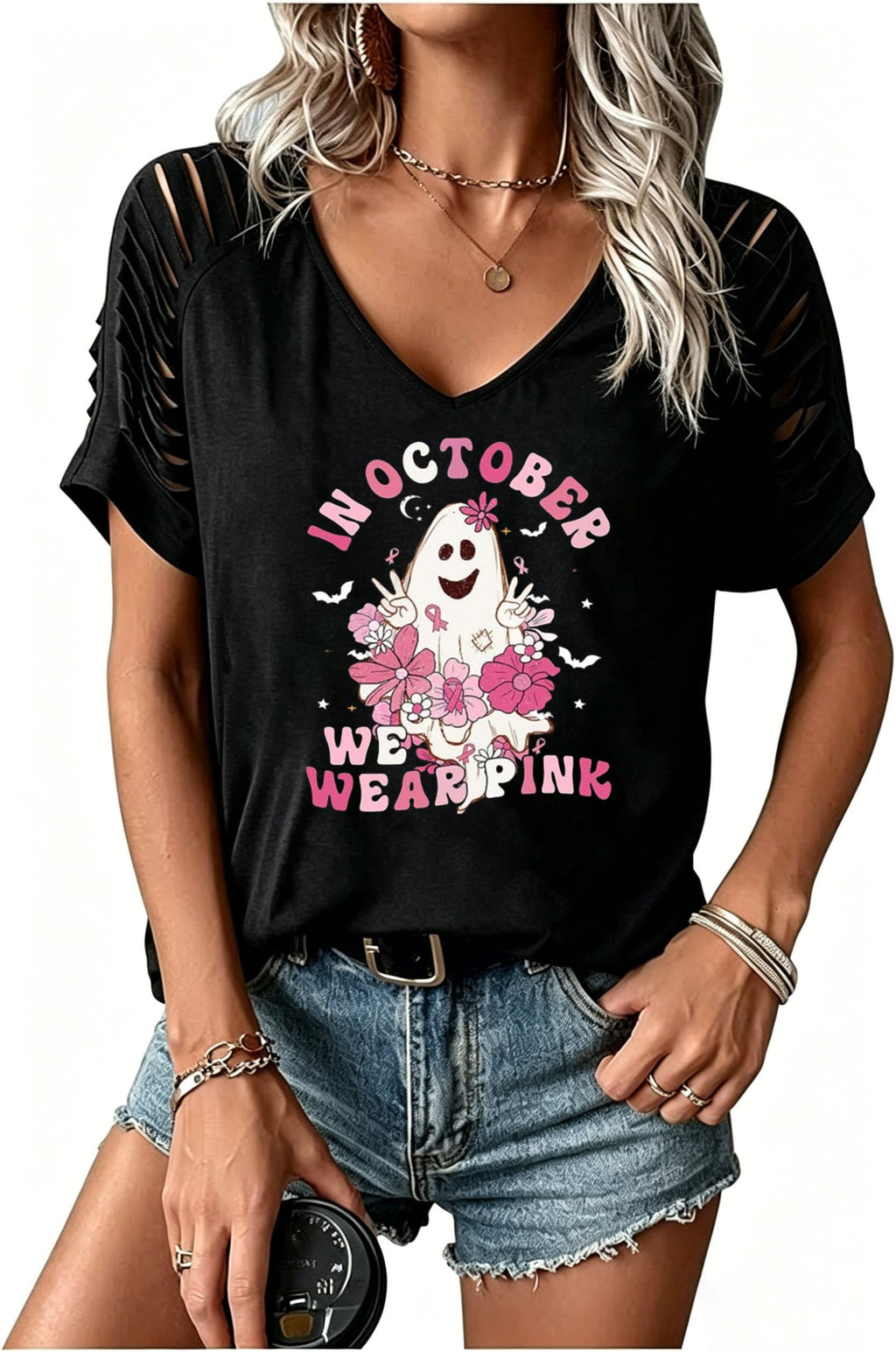 Womens Fall Halloween Thanksgiving V Neck Shirt Vintage Short Sleeve Western Shirts Cut Out Cold Shoulder T Shirts