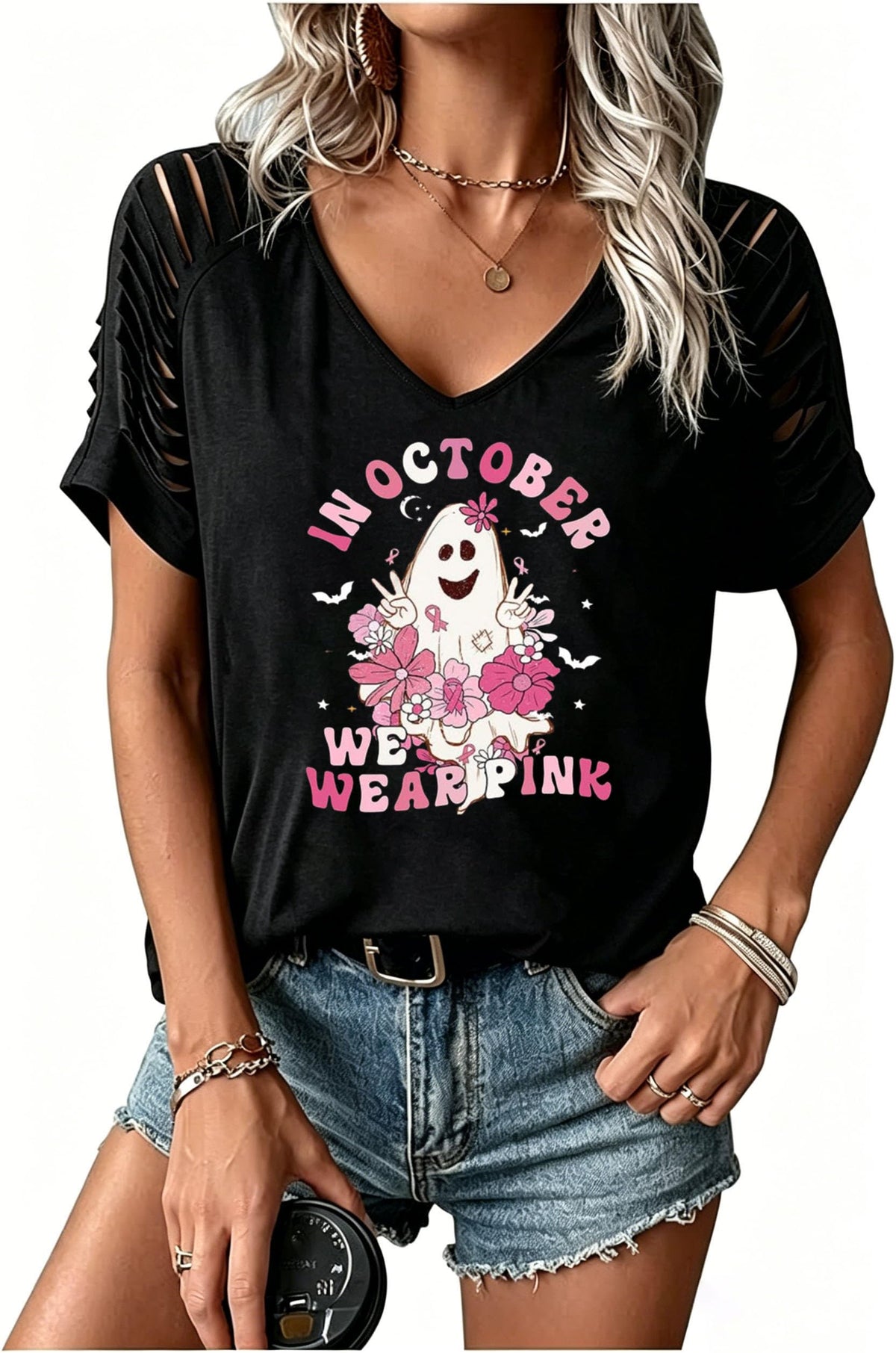 Womens Fall Halloween Thanksgiving V Neck Shirt Vintage Short Sleeve Western Shirts Cut Out Cold Shoulder T Shirts