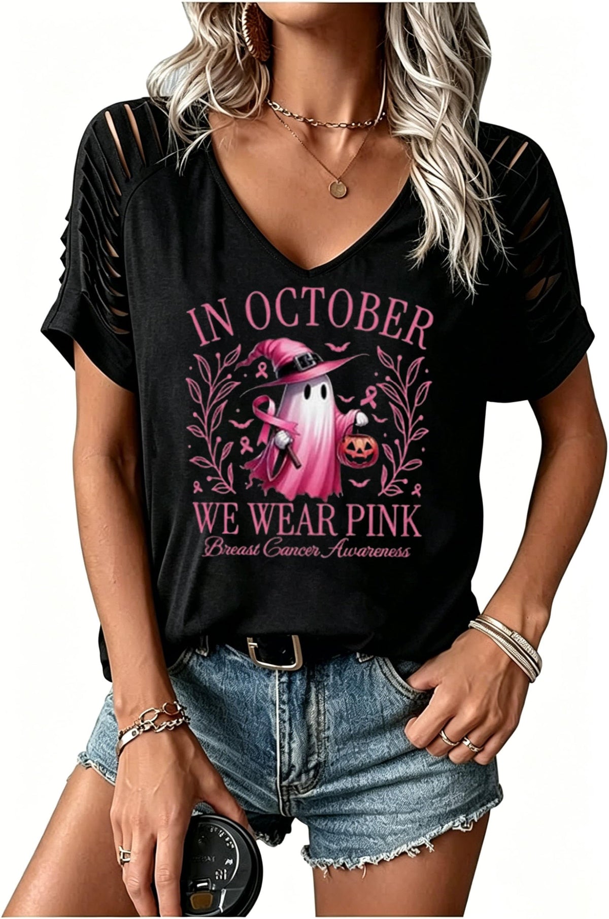 Womens Fall Halloween Thanksgiving V Neck Shirt Vintage Short Sleeve Western Shirts Cut Out Cold Shoulder T Shirts