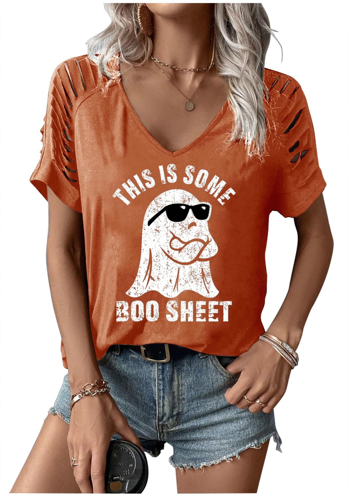 Womens Fall Halloween Thanksgiving V Neck Shirt Vintage Short Sleeve Western Shirts Cut Out Cold Shoulder T Shirts