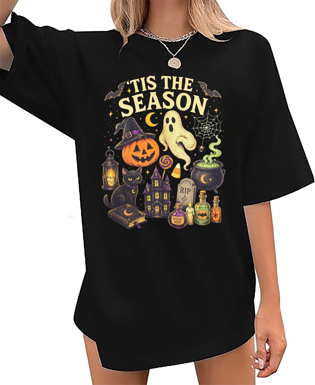 Halloween Oversized Shirts Women Vintage Spooky Season Ghost Tshirt Halloween Pumpkin Fall Short Sleeve Tee Top