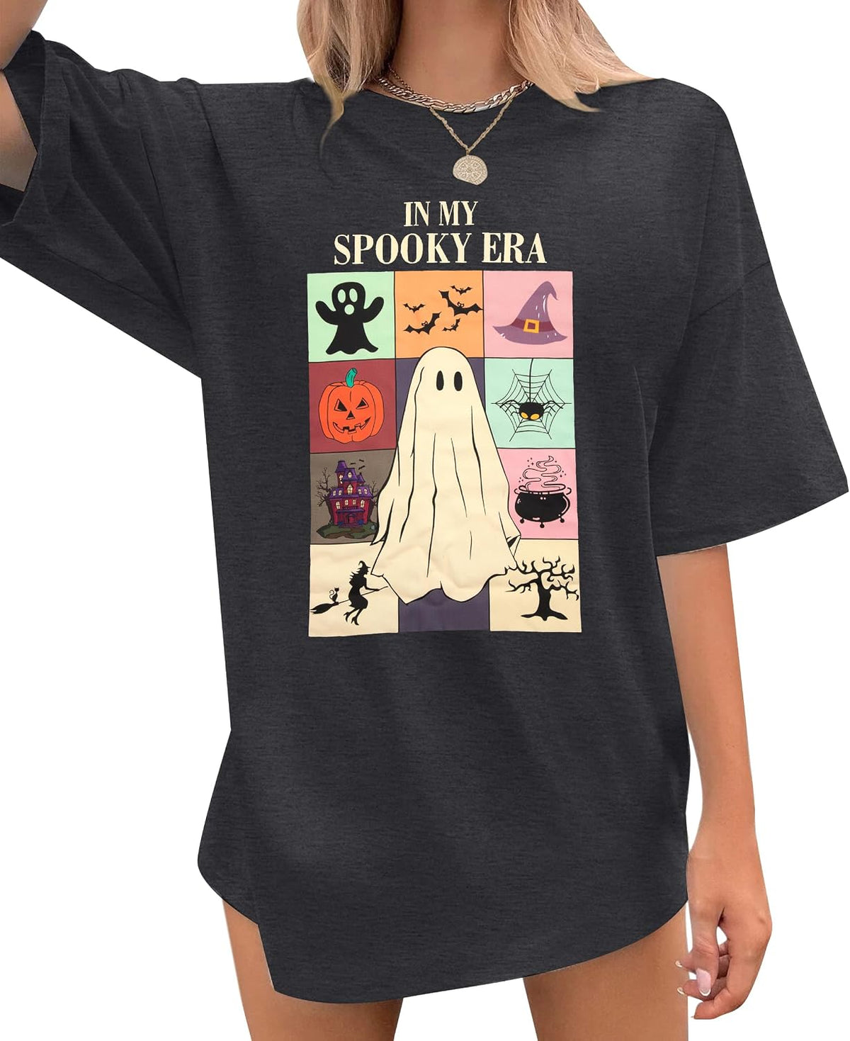 Womens Halloween Ghost Shirt: Skeleton Hand Tshirt Funny Spooky Season Tees