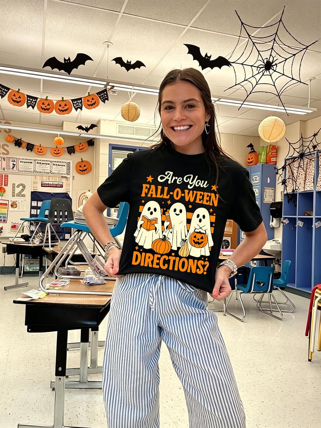 Teacher Halloween Shirts for Women Funny Ghost Graphic Print Tops