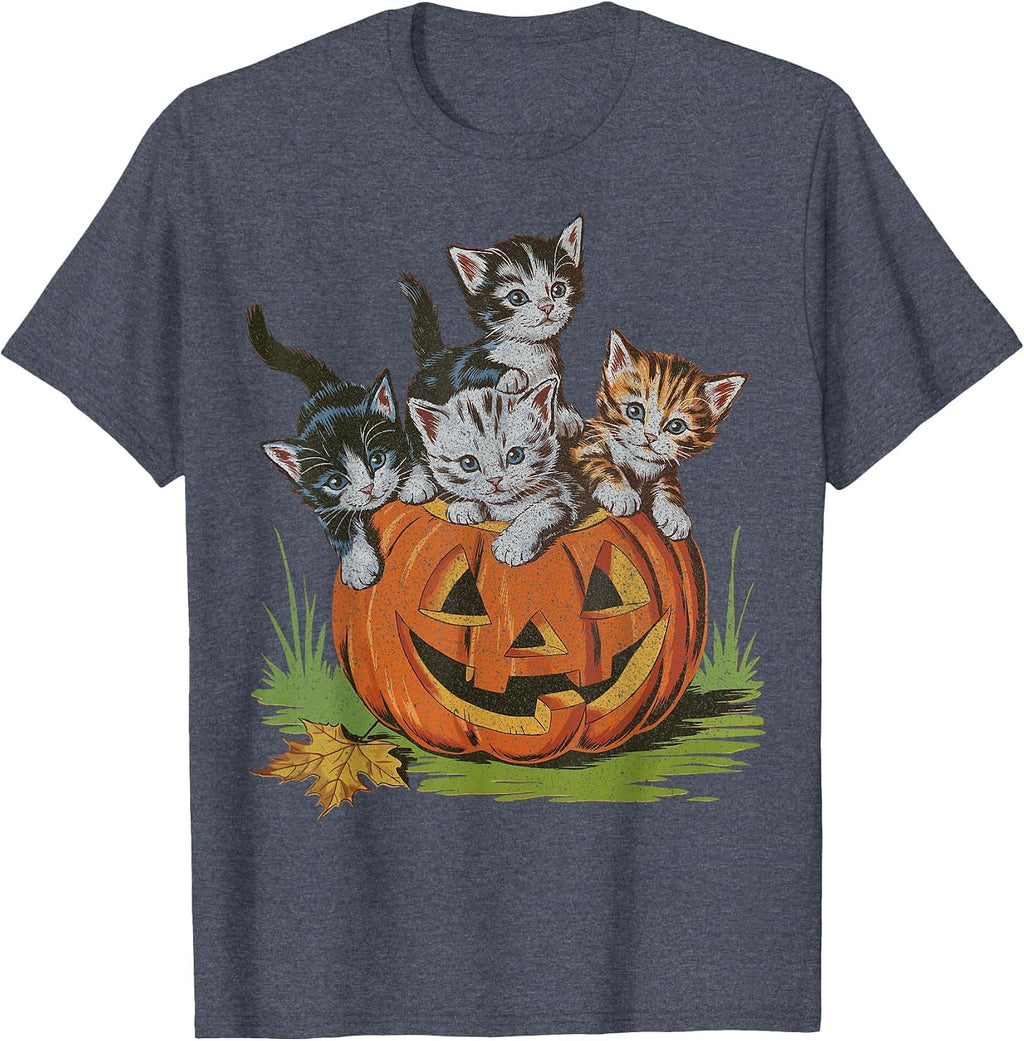 Halloween Vintage 90s Cat Pumpkin Spooky Season Men Women T-Shirt