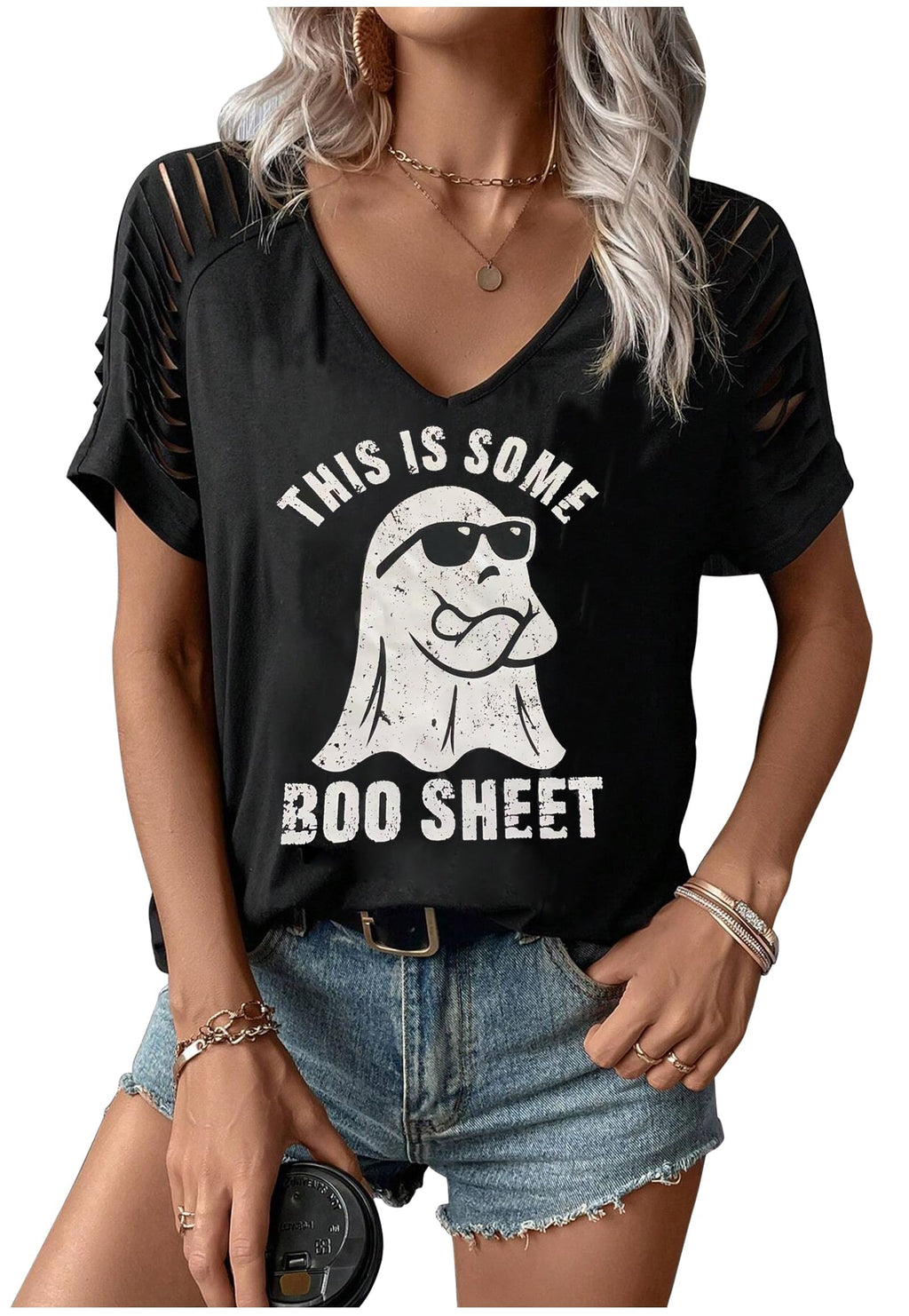 Womens Fall Halloween Thanksgiving V Neck Shirt Vintage Short Sleeve Western Shirts Cut Out Cold Shoulder T Shirts