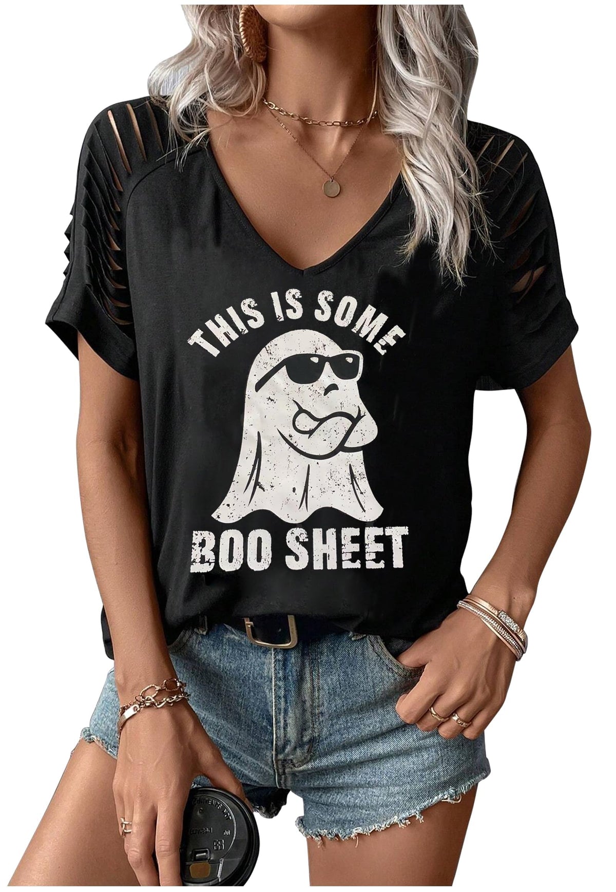 Womens Fall Halloween Thanksgiving V Neck Shirt Vintage Short Sleeve Western Shirts Cut Out Cold Shoulder T Shirts