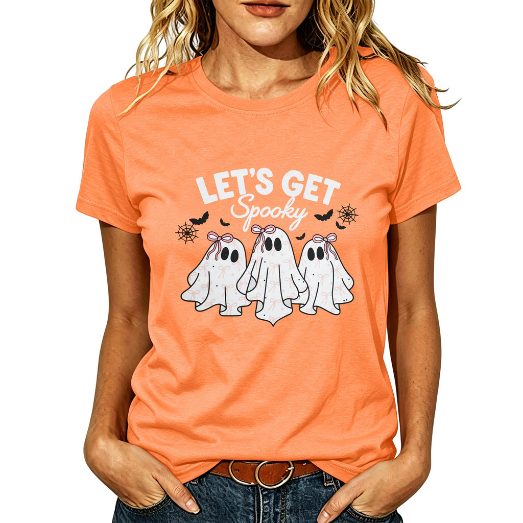 Women Leopard Pumpkin Halloween Shirt Fall Spooky Season Graphic Tee