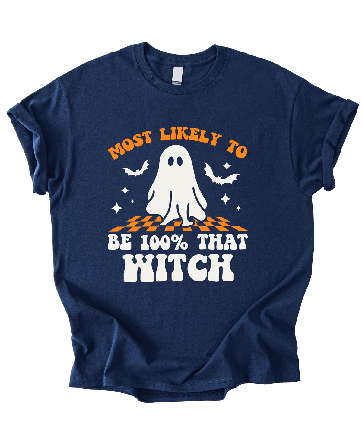 Most Likely to Be 100% that Witch T Shirt, Retro Cartoon Halloween Graphic Tee, Spooky Season Party Shirt Men Women