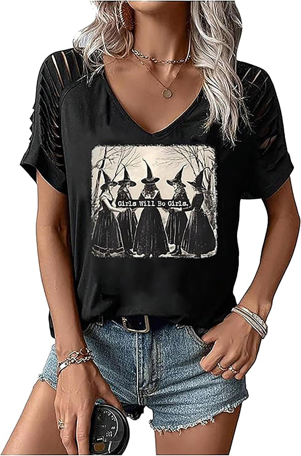 Womens Fall Halloween Thanksgiving V Neck Shirt Vintage Short Sleeve Western Shirts Cut Out Cold Shoulder T Shirts