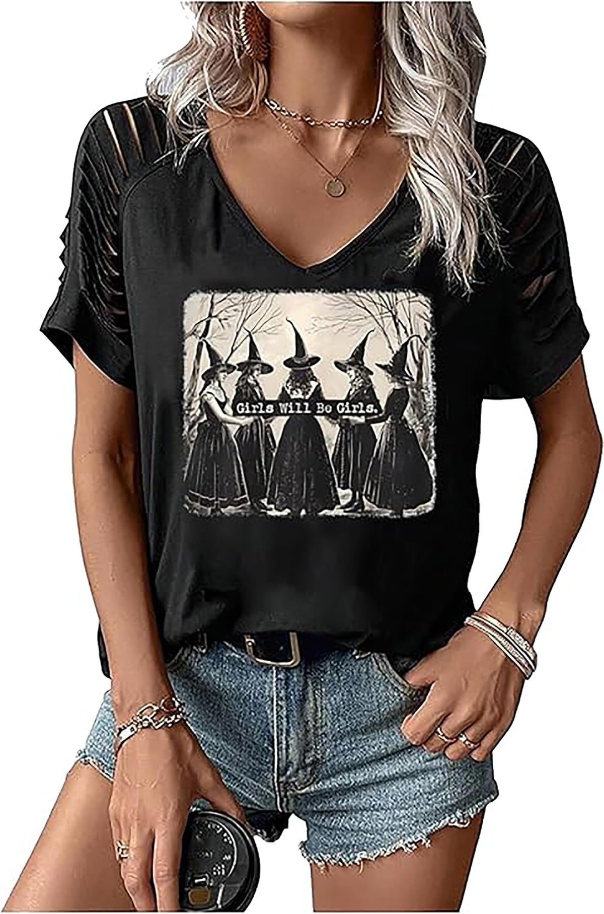 Womens Fall Halloween Thanksgiving V Neck Shirt Vintage Short Sleeve Western Shirts Cut Out Cold Shoulder T Shirts
