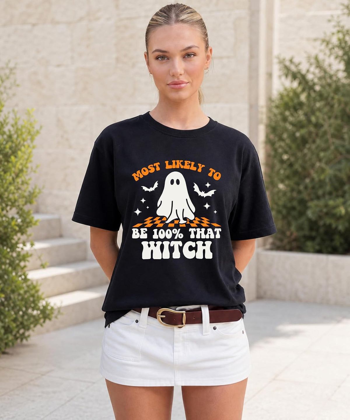 Most Likely to Be 100% that Witch T Shirt, Retro Cartoon Halloween Graphic Tee, Spooky Season Party Shirt Men Women