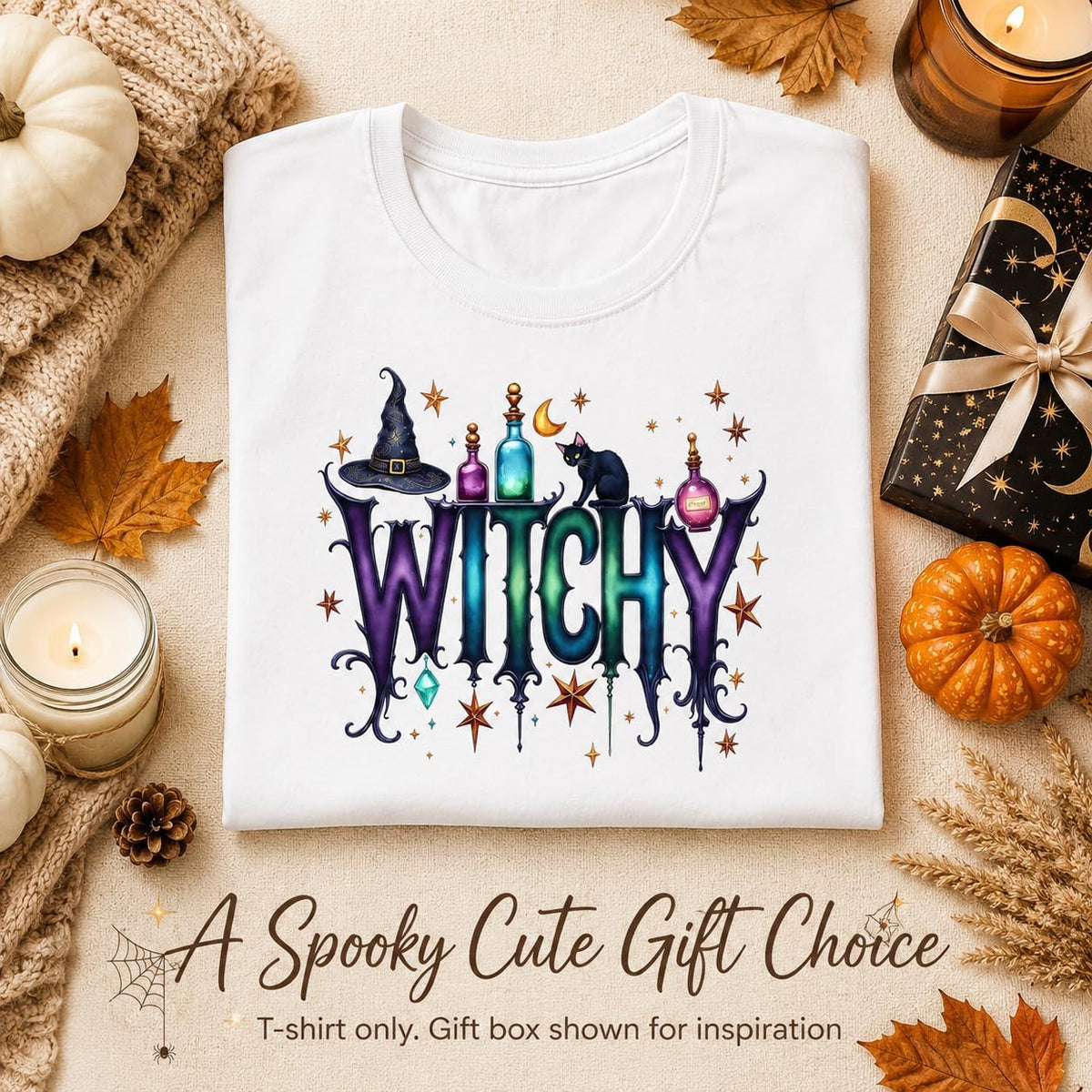 Halloween Shirt for Women Vintage Witchy Shirt Magic Potion Cat Graphic Top