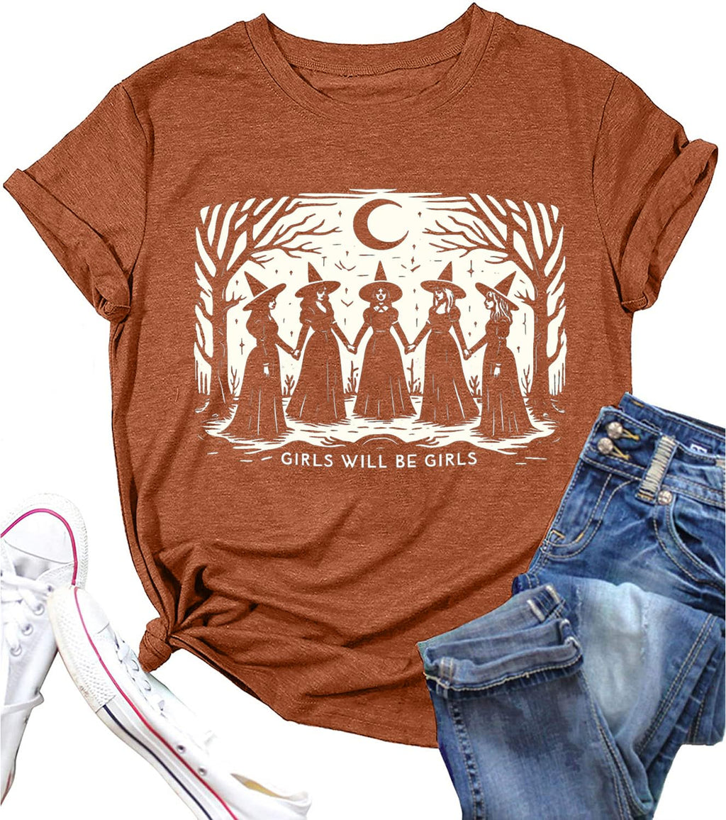 Halloween Shirt for Women Vintage Graphic Witchy Tees Fall Holiday Tops