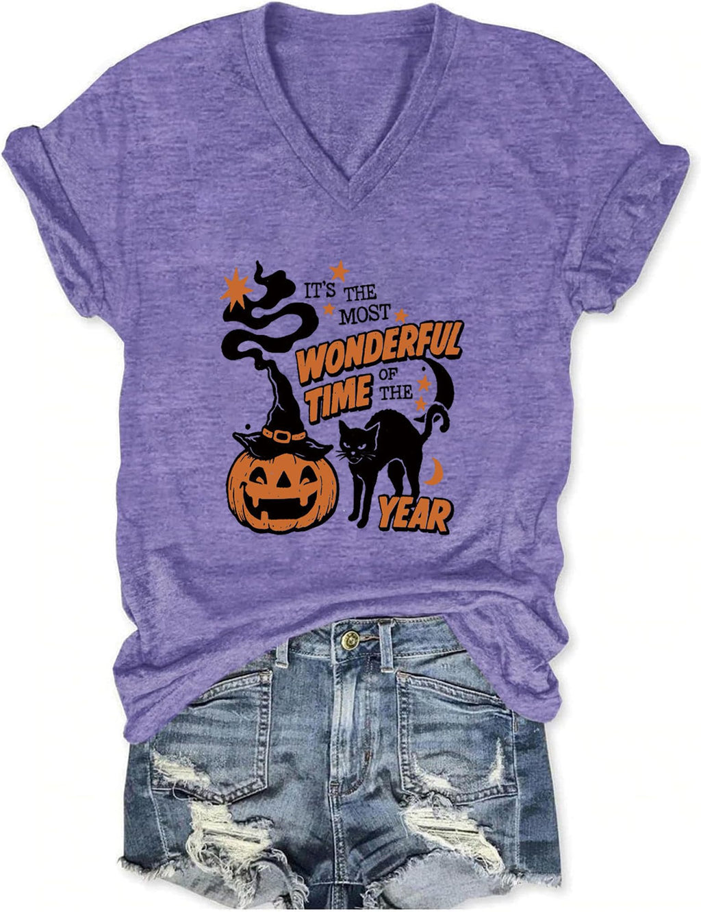 Fall V Neck T-Shirts Women Halloween Graphic Shirts Cute Pumpkin Ghost Tees Funny Holiday Family Short Sleeves Tops