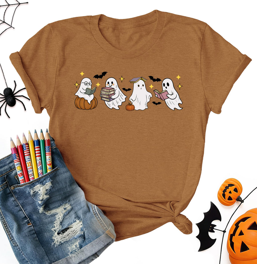 Teacher Halloween Shirts for Women Funny Ghost Graphic Print Tops