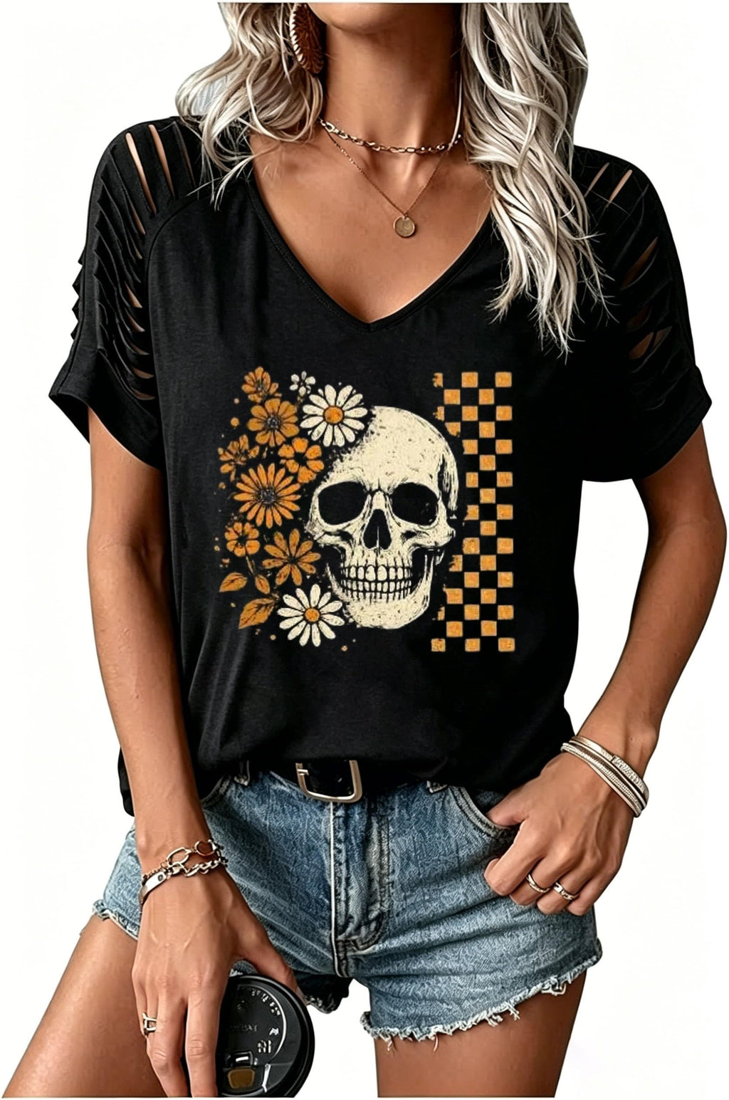 Womens Fall Halloween Thanksgiving V Neck Shirt Vintage Short Sleeve Western Shirts Cut Out Cold Shoulder T Shirts