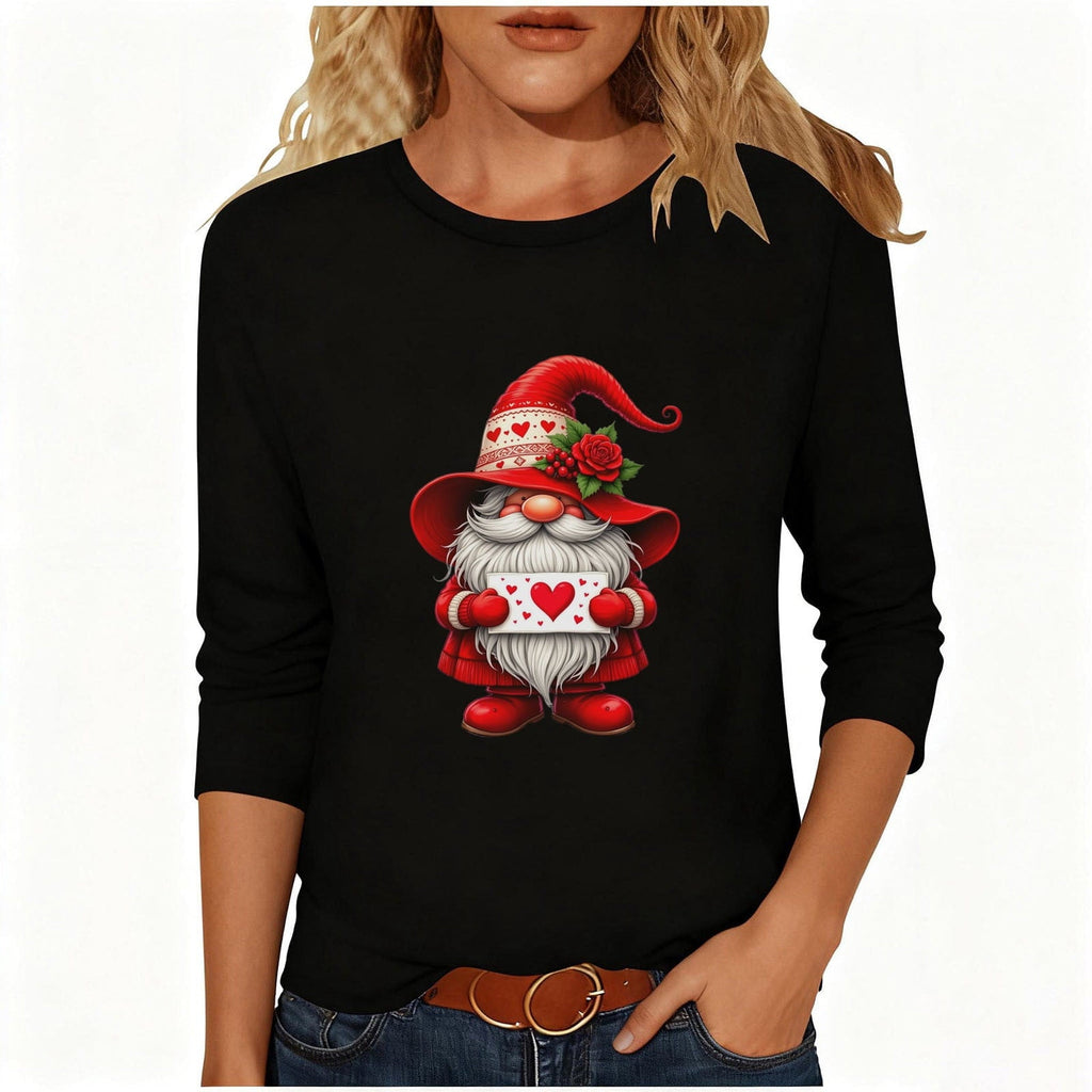 NTACZA 3/4 Sleeve Tops for Women Valentine's Day Graphic Black Pullover Tees Active Pullover Funny Shirts for Women 5X