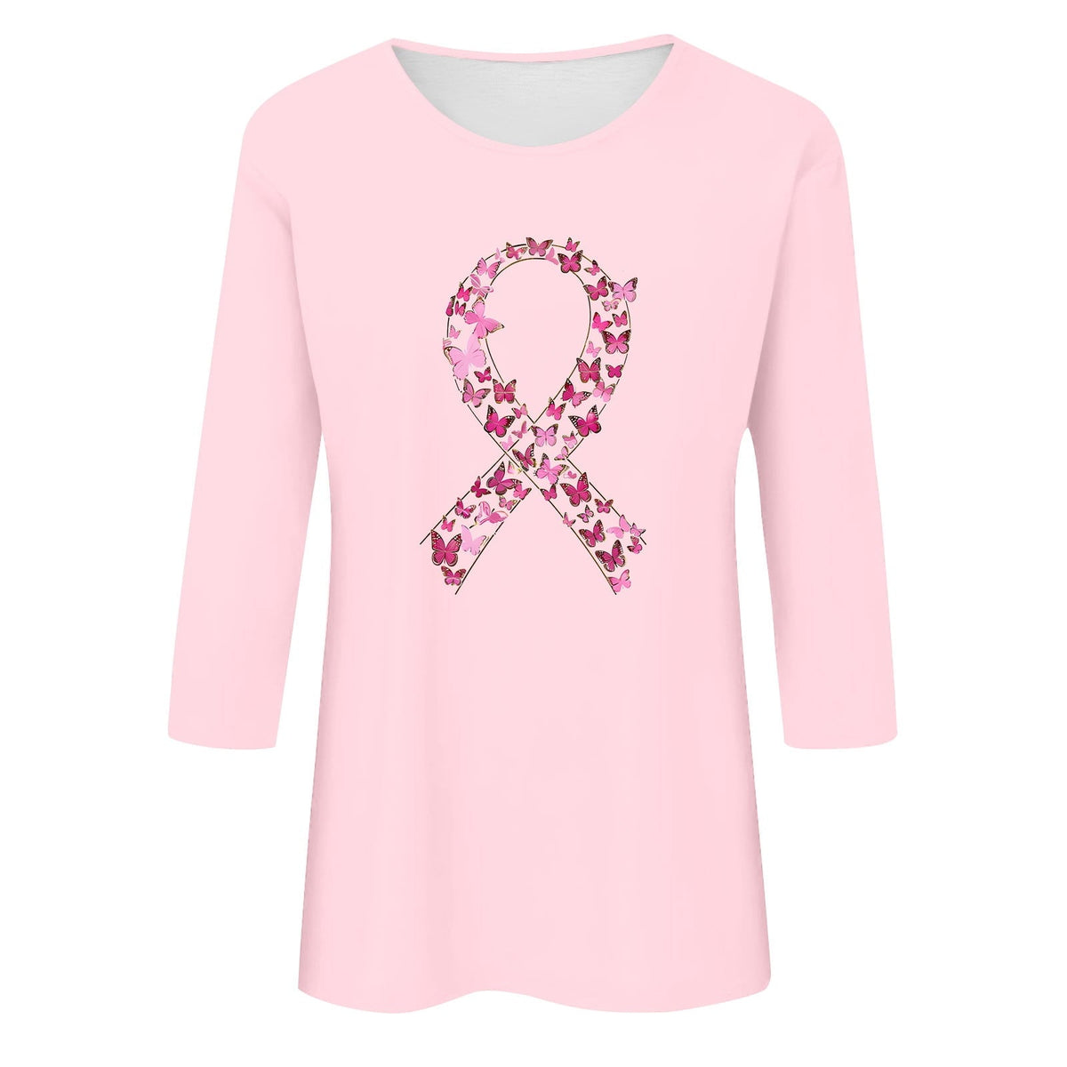 VKOYWKM Breast Cancer Awareness Shirts for Women Breast Cancer 3/4 Sleeve Tops Pink Ribbon Graphic Tee Breast Cancer Survivor Shirt