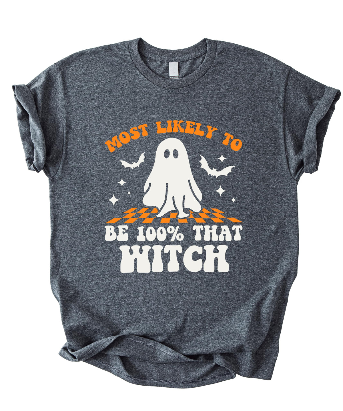 Most Likely to Be 100% that Witch T Shirt, Retro Cartoon Halloween Graphic Tee, Spooky Season Party Shirt Men Women