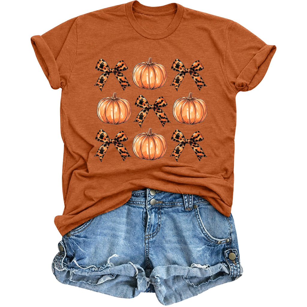 Halloween Shirts for Women Spooky Season Shirt Pumpkin Ghost Graphic tees Casual Short Sleeve Tops