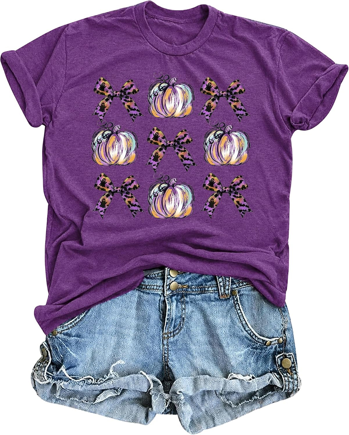 Halloween Shirts for Women Spooky Season Shirt Pumpkin Ghost Graphic tees Casual Short Sleeve Tops